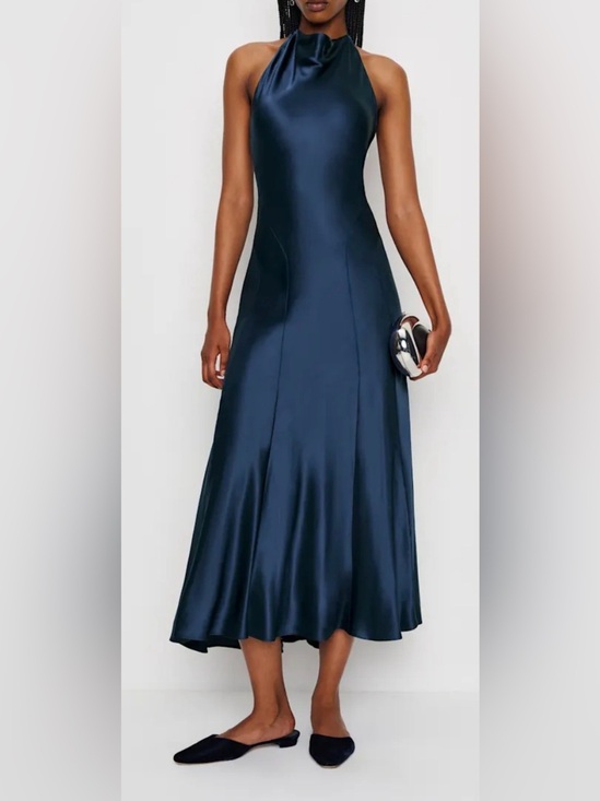 Reformation Dresses & Skirts - NEW Reformation Kaylah Silk Halter Navy Blue Dress sz 6